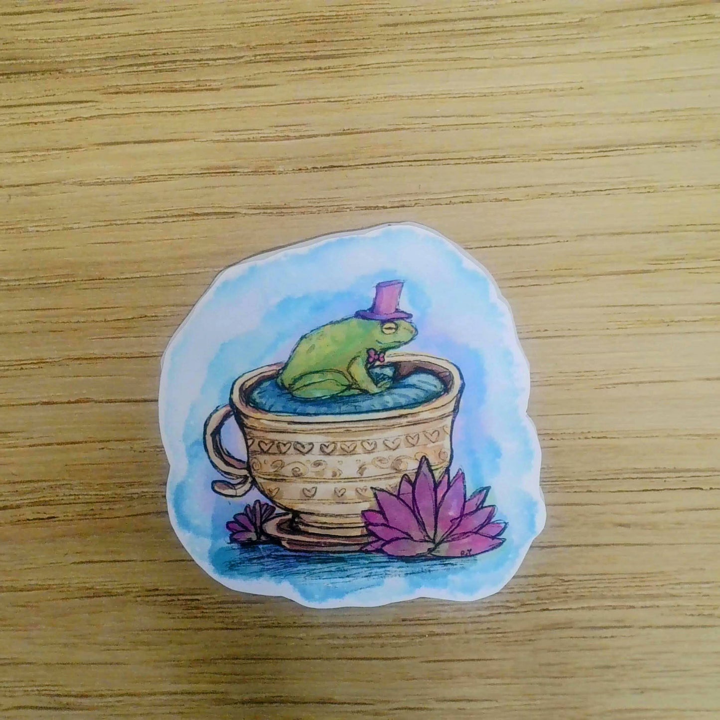 Frog and teacup sticker