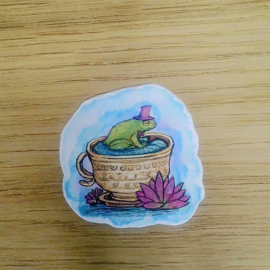 Frog and teacup sticker